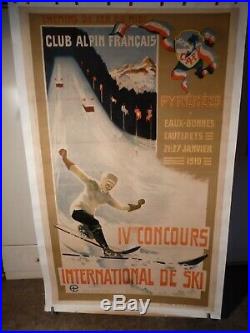 Rare affiche originale litho pour CONCOURS INTERNATIONAL DE SKI en 1910