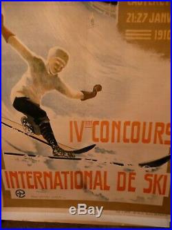 Rare affiche originale litho pour CONCOURS INTERNATIONAL DE SKI en 1910
