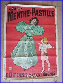 Rare ancienne affiche publicitaire liqueur menthe pastille plaque émaillée