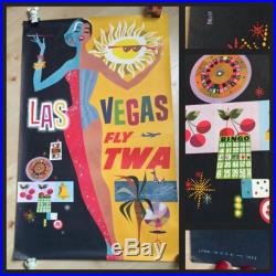 Rare et Authentique Affiche FLY TWA-Las Vegas-David KLEIN-vintage-1965