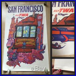 Rare et Authentique Affiche FLY TWA-San Fransisco-David KLEIN-vintage-1965