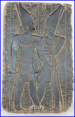 Rare stèle antique égyptienne de Ramsès avec Menkaure Mythologie égyptienne