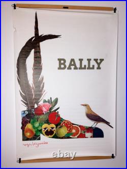 Roger Bezombes Bally 175x120 Chaussure Fleurs & Oiseaux Vintage 1980 Publicité