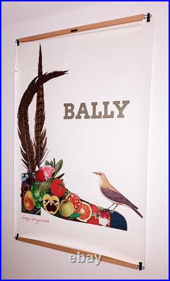 Roger Bezombes Bally 175x120 Chaussure Fleurs & Oiseaux Vintage 1980 Publicité