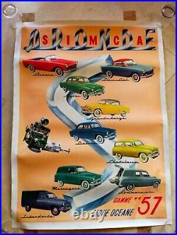 SIMCA ARONDE. Ancienne grande affiche publicitaire entoilée Gamme 1957- 1,09 m
