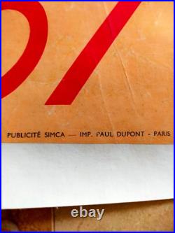 SIMCA ARONDE. Ancienne grande affiche publicitaire entoilée Gamme 1957- 1,09 m