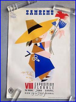 San Remo 1955 exposition florale affiche ancien. Poster vintage