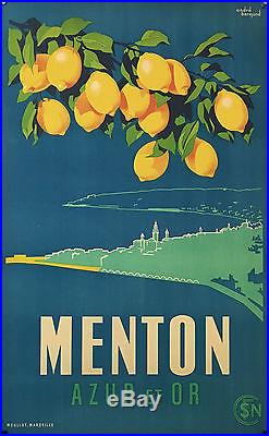 Superbe affiche litho originale MENTON Azur et Or vers 1940