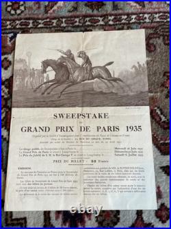 Sweepstake Grand Prix De Paris Affichette Brochure Originale 1935 Introuvable