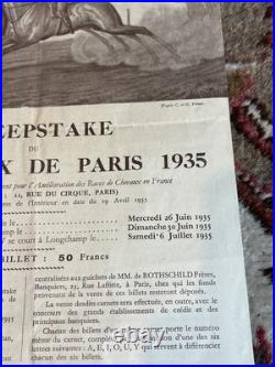 Sweepstake Grand Prix De Paris Affichette Brochure Originale 1935 Introuvable