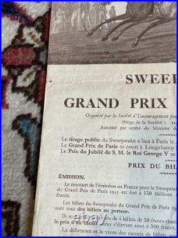 Sweepstake Grand Prix De Paris Affichette Brochure Originale 1935 Introuvable