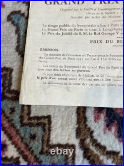 Sweepstake Grand Prix De Paris Affichette Brochure Originale 1935 Introuvable