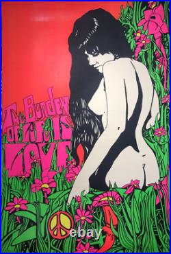 THE BURDEN OF LIFE AFFICHE PSYCHÉDÉLIQUE Blacklight Poster Black Light 1969 Love
