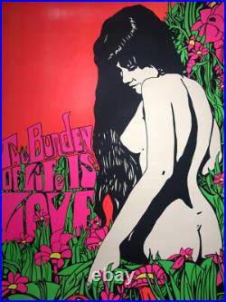 THE BURDEN OF LIFE AFFICHE PSYCHÉDÉLIQUE Blacklight Poster Black Light 1969 Love
