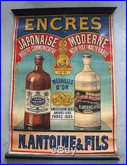 TRES ANCIEN AFFICHE ENTOILEE VERS 1890 SUPPORT BOIS NOIRCI LITH G BATAILLE PARIS