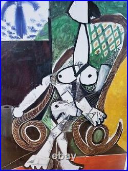 Tableau Affiche signée Dans le goût PICASSO Femme nue dans une chaise berçante