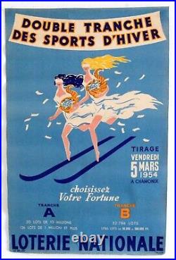 Tauzin Loterie Nationale Tranche Sports D'hiver Affiche Originale- 1954