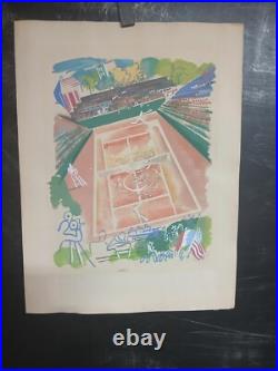 Tennis Pochoir Signe Uzelac France -usa 42x32cm