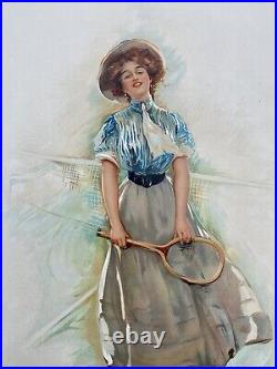 Tenniswoman / Lawn-Tennis Affiche lithographiée 1900