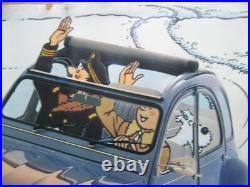 Tintin affiche/poster vintage géante 2CV6 Citroën (bleue)