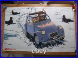 Tintin affiche/poster vintage géante 2CV6 Citroën (bleue)