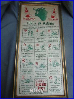 Toros En Madrid Tio Pepe Affiche Destinee Aux Bodegas Imp. Sur Soie 1952 Corridas