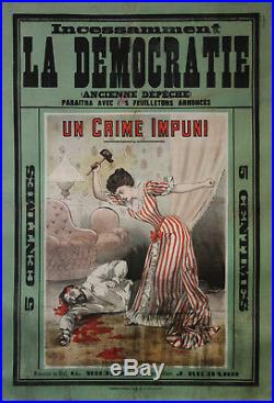 UN CRIME IMPUNI Affiche originale entoilée Litho CH. LEVY 1886