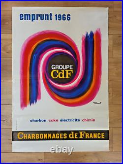 VILLEMOT LITHOGRAPHIE ORIGINALE CHARBONNAGES DE FRANCE 117x78cm 1967