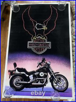 VINTAGE N. O. S. 1980s Harley Davidson biker black light blacklight poster