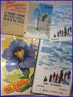 Val d'Isère Tignes 5 affiches anciennes/skiing travel original posters 1955-63