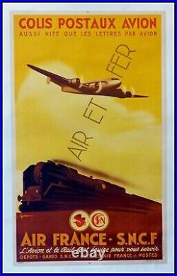Vincent GUERRA affiche originale de voyage, AIR FRANCE SNCF, Air et Fer 1950