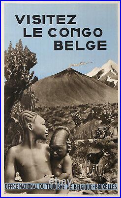 Visitez Le Congo Belge Federation Du Tourisme De Belgique Rare Affiche Ancienne