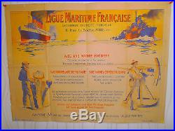 WW 1 superbe affiche ancienne Ligue Maritime Française Haffner. L (ref 16)