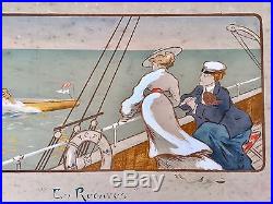 Yacht Club de France 1910 En Régates Gravure par Marcel Jacquier / Nautisme